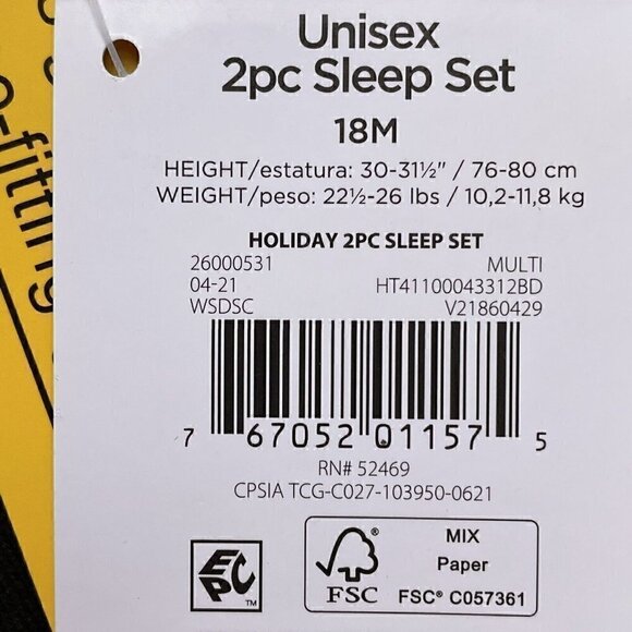 NWT BUNDLE 18 Months Holidays Winter Unisex 2PC Pajamas 18 M Red, Green, Black - Picture 9 of 13